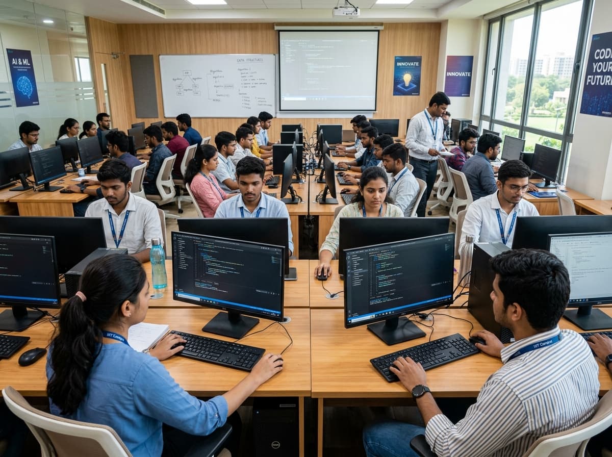 Students coding in modern NSG computer lab
