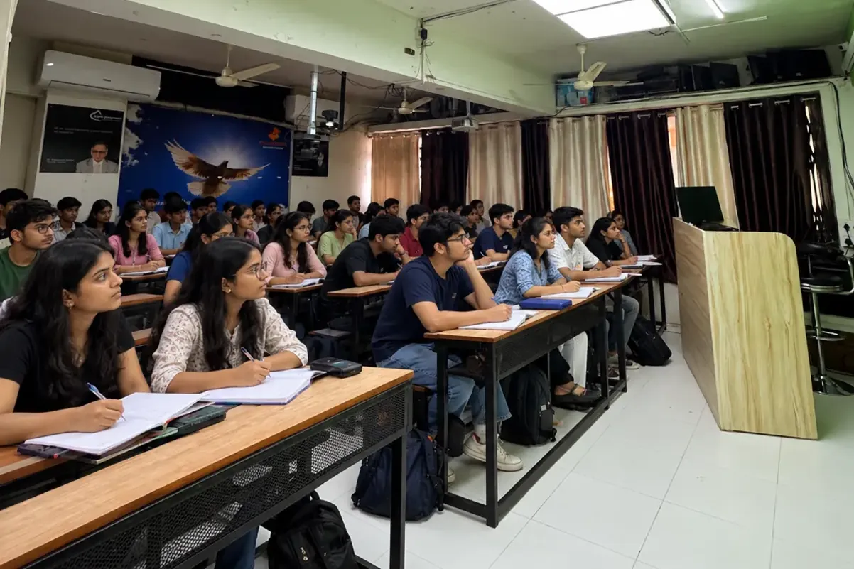 Mukesh Jain Sir conducting a lecture in an NSG Academy classroom in Pune